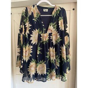 SHOW ME YOUR MUMU Shirt BLUE & Yellow Floral size Small Flowy Boho Shift Lined